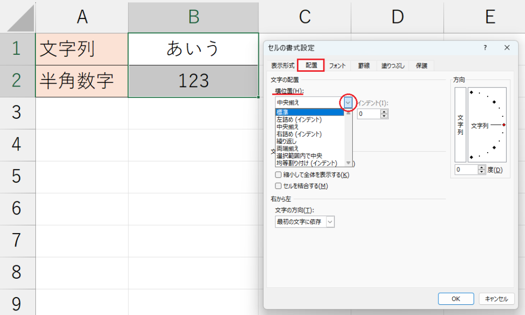 配置の書式設定