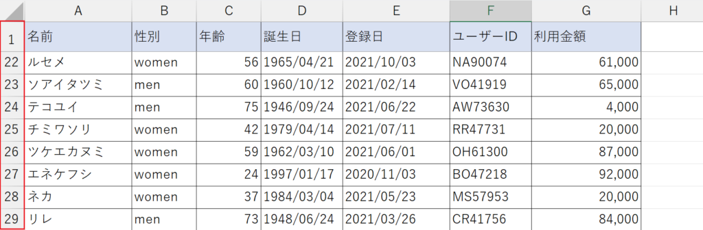 先頭行の固定