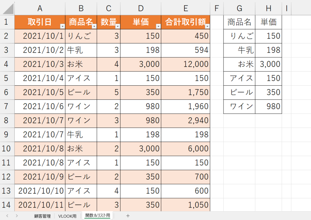 テーブル機能