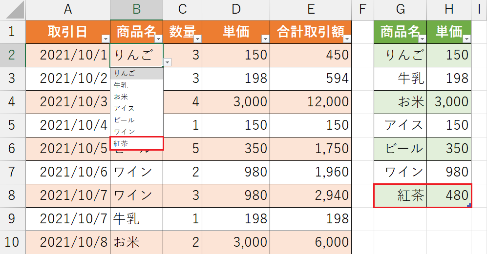 テーブル機能