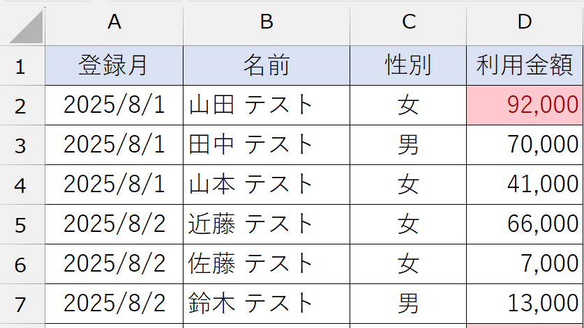 条件付き書式_指定の値より大きい