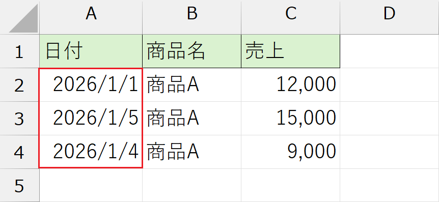 自動抽出後、並べ替えがされない
