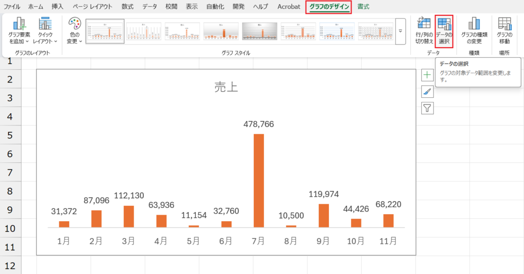 グラフの参照範囲を動的配列に変更する