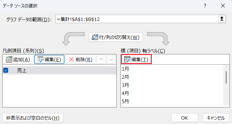 グラフの参照範囲を動的配列に変更する_横(項目)軸ラベルの変更
